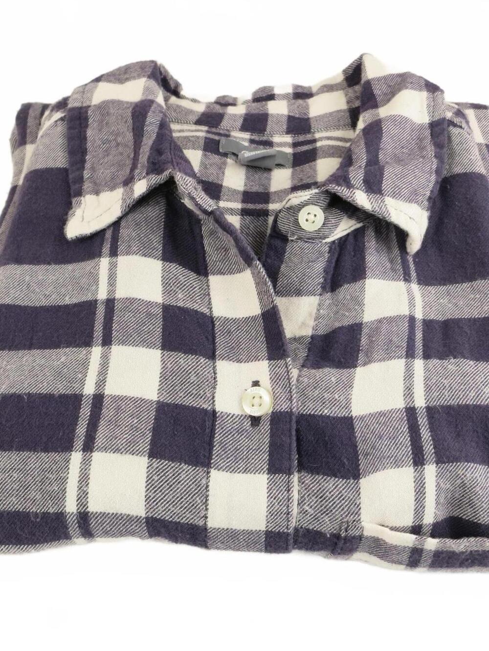 Aerie Navy/Purple and White Plaid Button-Up Flannel Shirt XS